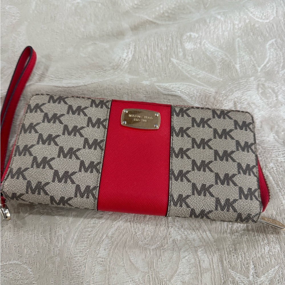 Michael Kors Signature Red and Tan Wallet